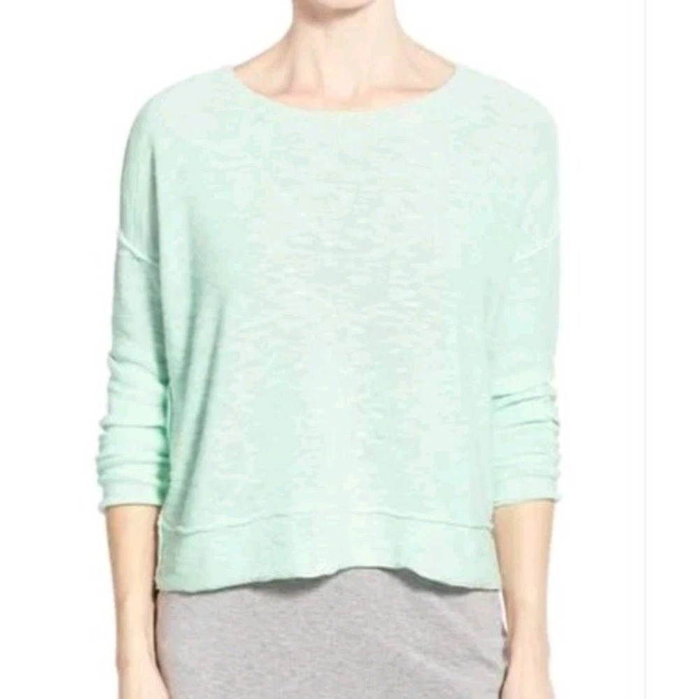 Eileen Fisher Sweater Mint Green Organic Linen & Cotton Blend Knit Top‎ Size S/P